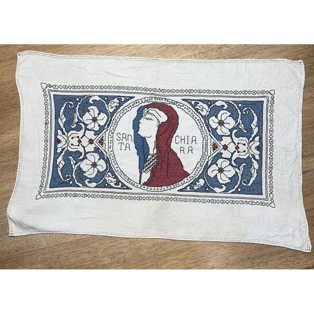 Vintage Handmade Santa Chiara Needlepoint‎ Assisi Saint Of Needlecrafts 15x24"
